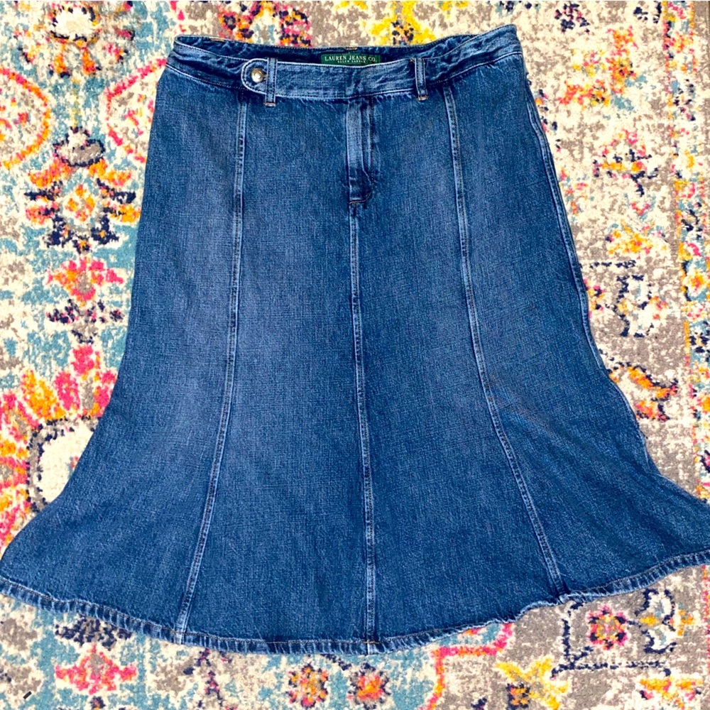 Lauren Jeans Co Ralph Lauren Vintage Y2K Denim Flare Midi Skirt Western Size 14​